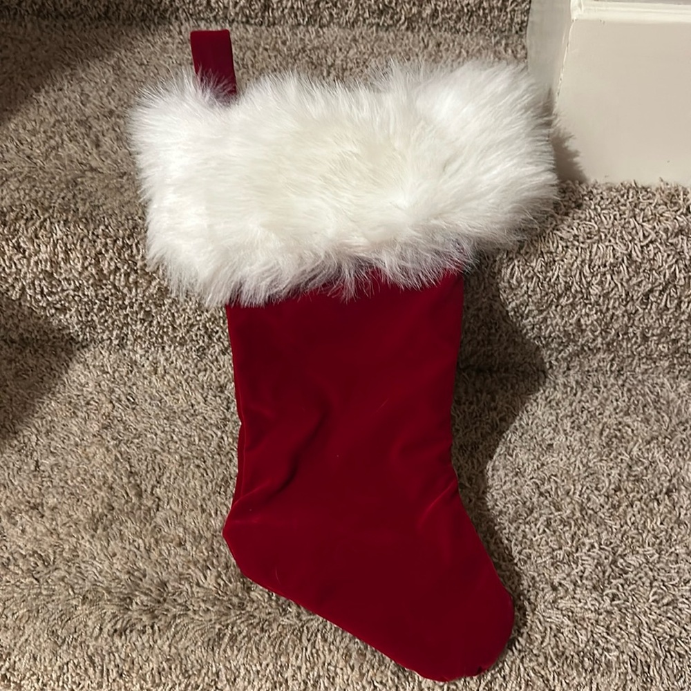 Red Velvet and faux fur Christmas Stocking - Picture 2 of 4